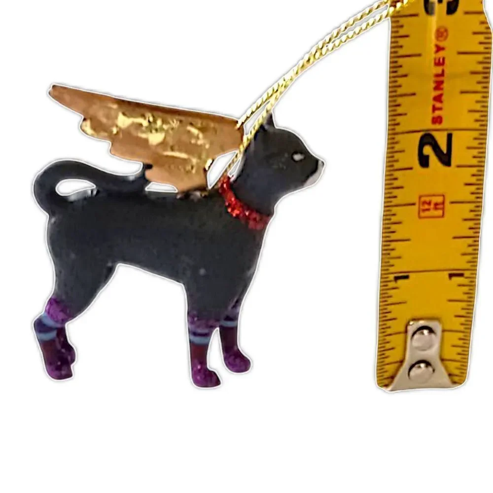 Vtg Black Cat Angel Ornament Gold Wings Purple Glitter Legs Christmas‎ Halloween